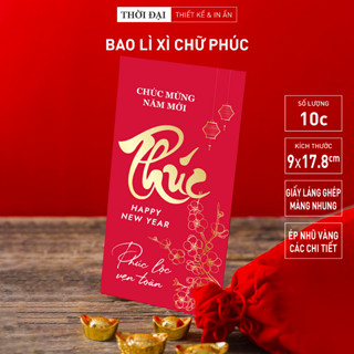  Bộ 20 Bao Lì Xì Tết chữ PHÚC Nhũ Vàng Sáng Bóng Màng Nhung Sang Trọng 