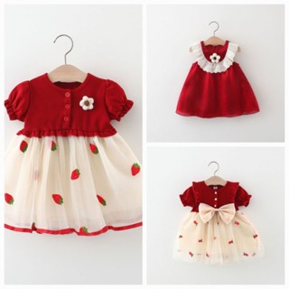 (Mẫu mới 2025)  váy thôi nôi cho bé gái, đầm đi tiệc màu đỏ , váy cho bé 1 -3 tuổi, đầm mặc tết cho bé