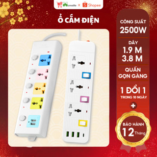 Ổ Cắm Điện USB Đa Năng Cao Cấp Chống Giật Dây Dài 4m Công suất 2500W, 2 Cổng Cắm USB Có Chốt An Toàn Tiện Dụng
