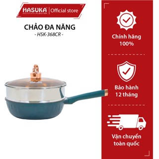 Chảo chống dính đa năng HASUKA HSK-368CR chính hãng kèm xửng hấp inox chống dính cao cấp sang trọng Size 28