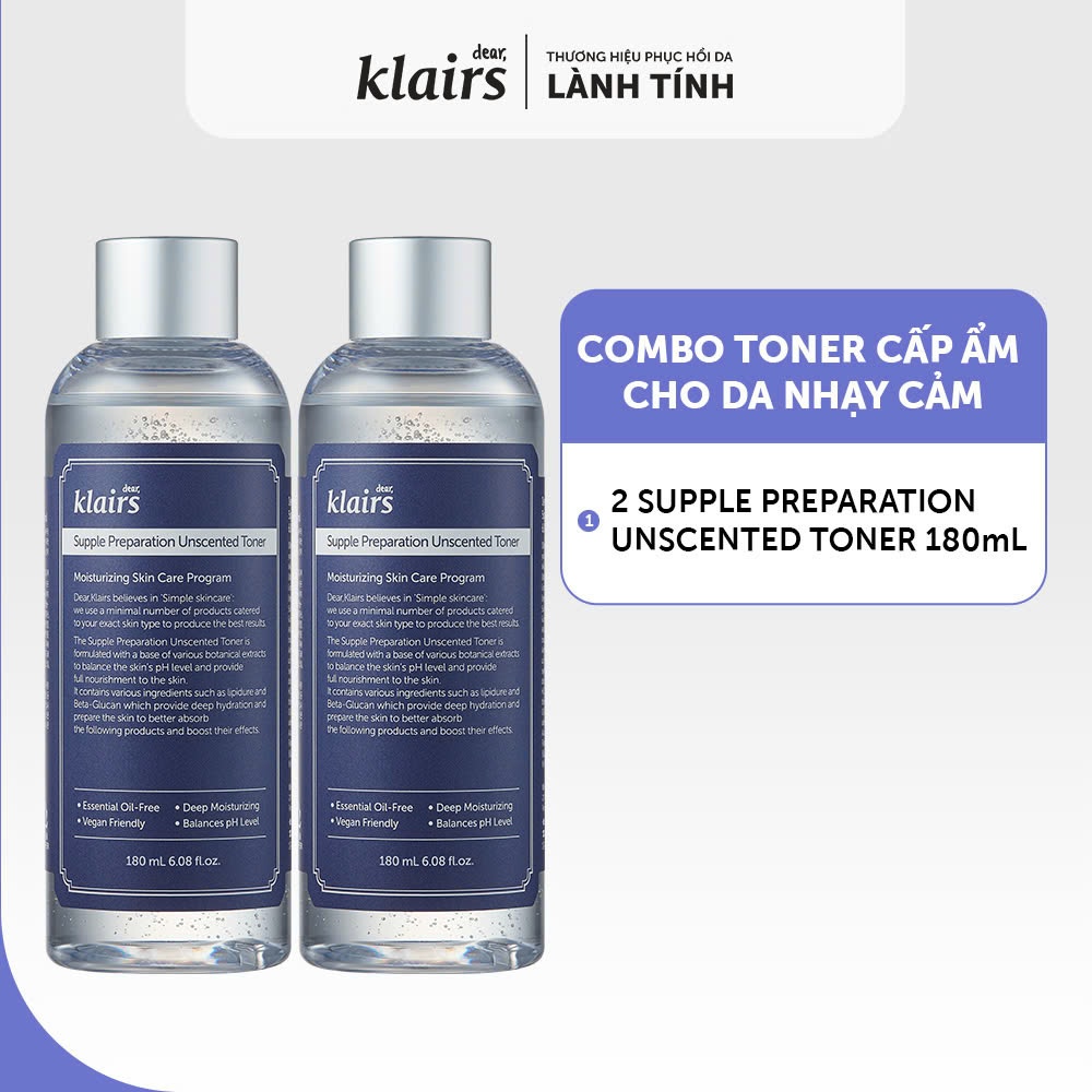 Combo 2 Nước hoa hồng Dear, Klairs Supple Preparation Unscented Toner 180ml | BigBuy360 - bigbuy360.vn