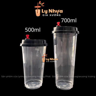 Combo 50 Ly Nhựa Tim 90mm Trong Suốt Loại Dầy Dung Tích 500ml, 700ml
