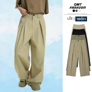 Quần Kaki xếp ly nam ống rộng QMT, quần ống rộng nam chất kaki mềm mịn cạp chun cúc đồng form rộng thoải mái 006