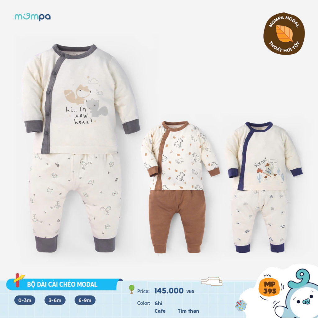 Bộ quần áo sơ sinh Ualarogo Mompa 0-9 tháng vải sợi tre Bamboo mềm mịn co giãn thấm hút 014