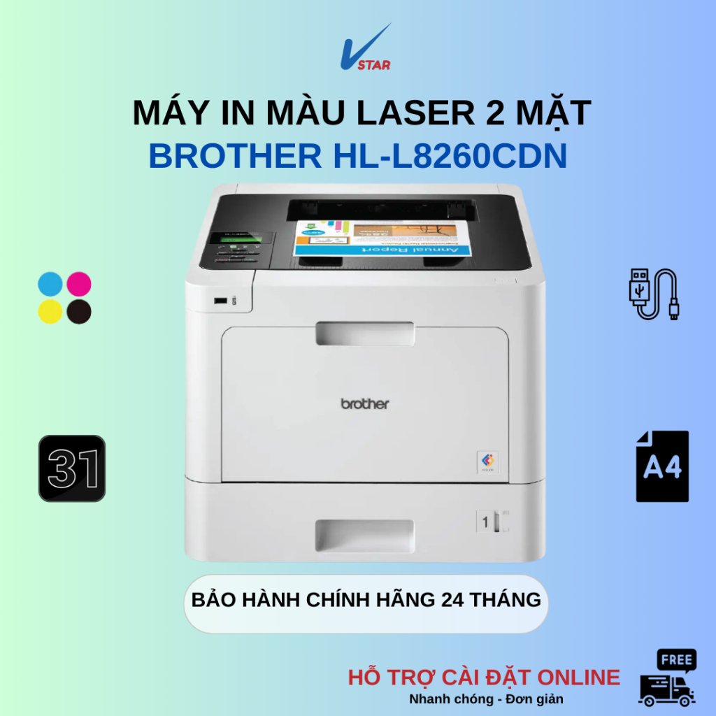 Máy in laser màu Brother HL-L8260CDN - In 2 mặt, In màu tốc độ cao - Bảo hành chính hãng 24 tháng