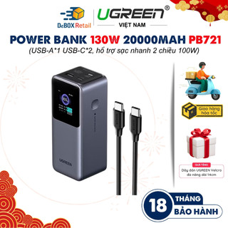 Bộ sạc dự phòng UGREEN Nexode PB721 130W Dung lượng 20000mAh Sạc nhanh PD 3.1 100W, 2C1A, màn hình LED - Chính hãng