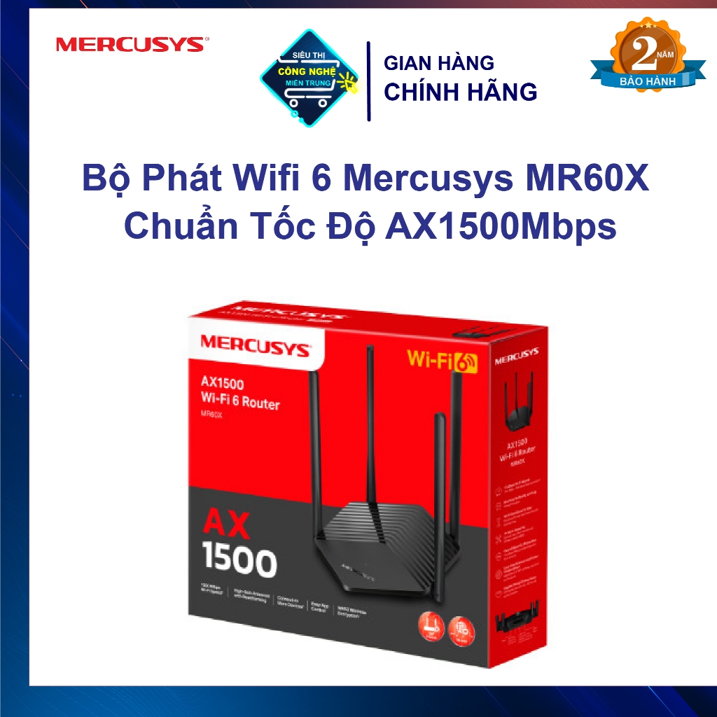Bộ Phát Wifi 6 Mercusys TL-MR60X Chuẩn Tốc Độ AX1500Mbps, Lan Gigabit