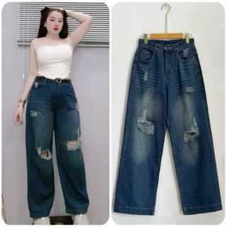 Quần jean xuông rách Bigsize Nữ xanh navy chất vải dày dặn thời trang tôn dáng năng động dễ phối đồ 60-95kg- Q503
