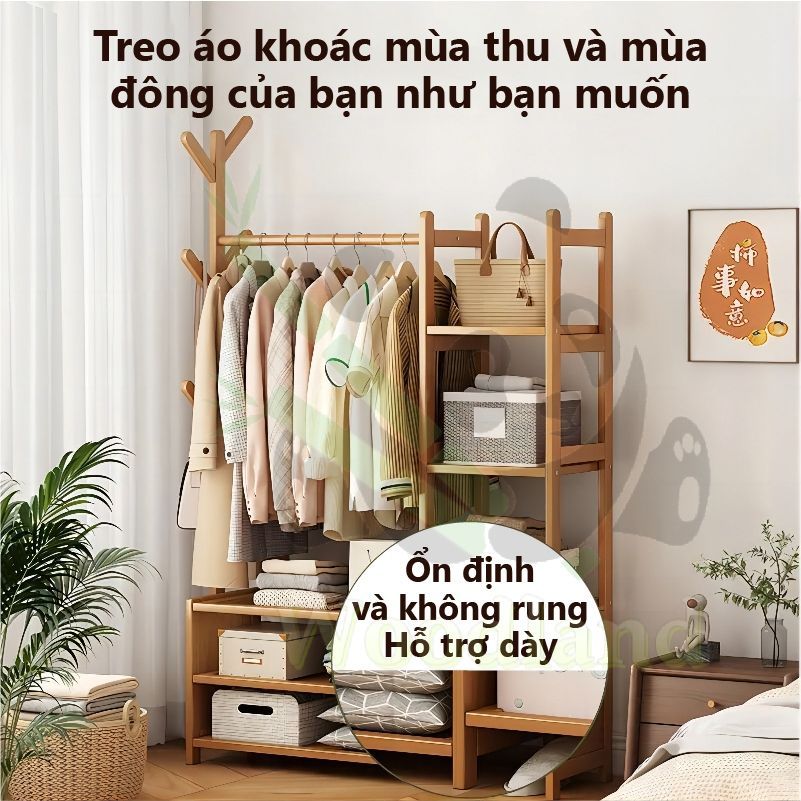 LACCOHUG Giá treo quần áo Móc treo đồ bằng tre đơn giản tích hợp ngăn kéo đa năng tiết kiệm | BigBuy360 - bigbuy360.vn