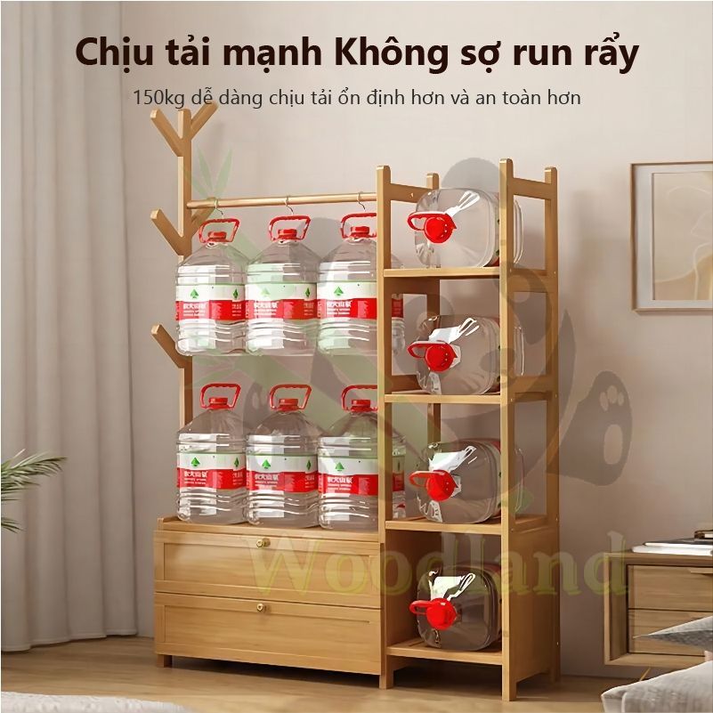 LACCOHUG Giá treo quần áo Móc treo đồ bằng tre đơn giản tích hợp ngăn kéo đa năng tiết kiệm | BigBuy360 - bigbuy360.vn