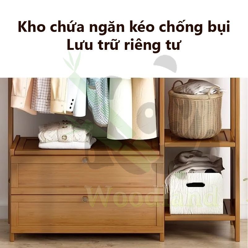 LACCOHUG Giá treo quần áo Móc treo đồ bằng tre đơn giản tích hợp ngăn kéo đa năng tiết kiệm | BigBuy360 - bigbuy360.vn