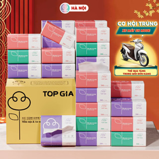 Giấy ăn gấu trúc, thùng giấy ăn rút 30 gói 3 màu cao cấp Top Gia 4 lớp dày dặn, mềm mịn