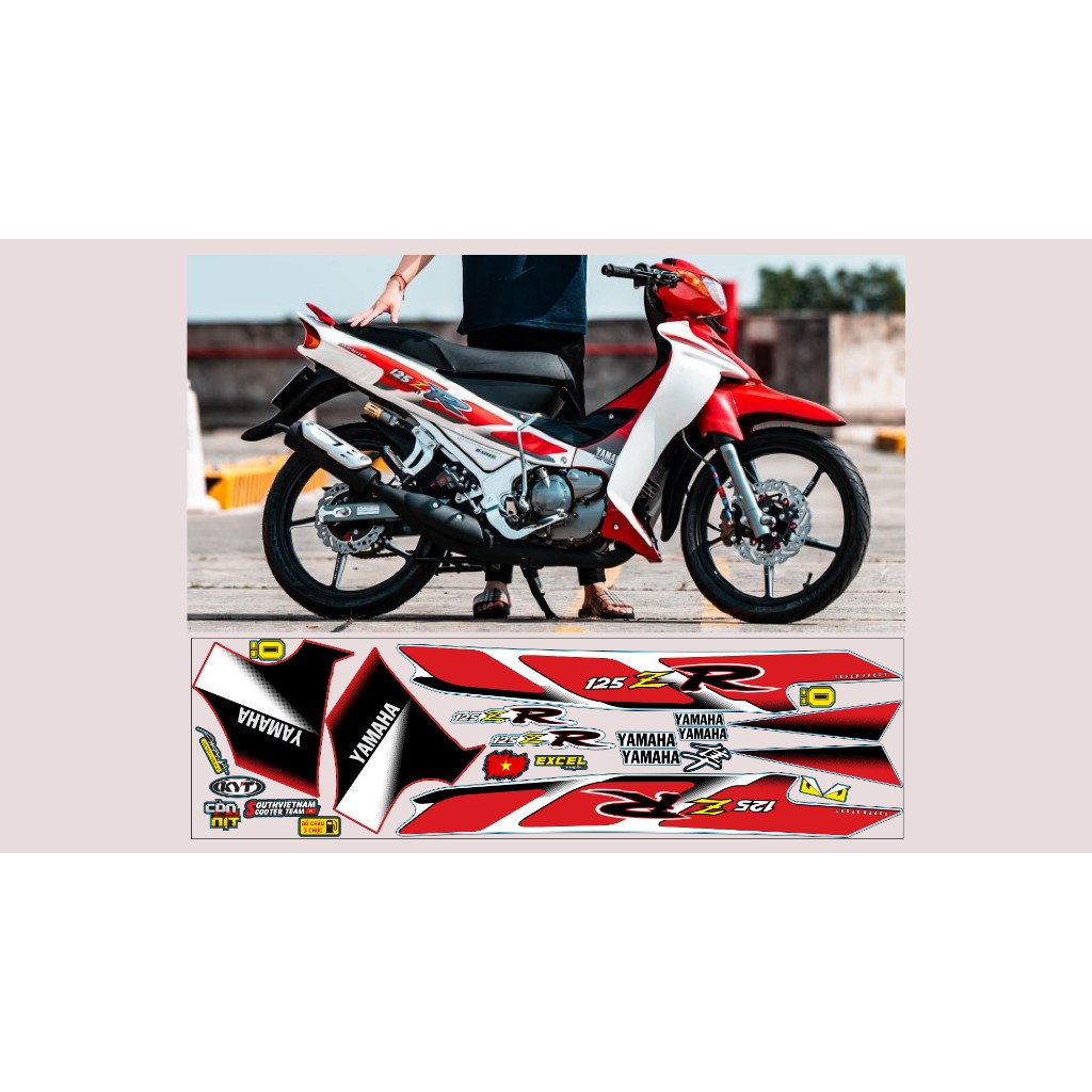 NHÃN DÁN TEM RỜI ĐEN ĐỎ TRẮNG CHO XE YAZ 125R DECAL 3 LỚP CHỐNG NƯỚC CAO CẤP