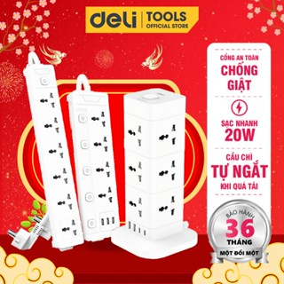 Ổ Cắm Điện Đa Năng Deli Ổ Cắm Vuông Dẹt USB TypeC Sạc Nhanh PD20W Cầu Chì Tự Ngắt Khi Quá Tải Công Suất 2500W An Toàn