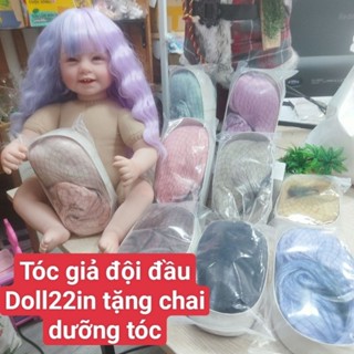 tóc giả búp bê 22in tặng kèm keo dán và chai dưỡng tóc cho búp bêmềm mượt