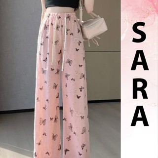 [SARAVN] Quần Nữ Ống Suông Rộng Hoạ Tiết Con Bướm Vải Rách Xước Đính Đá Lấp Lánh TD079