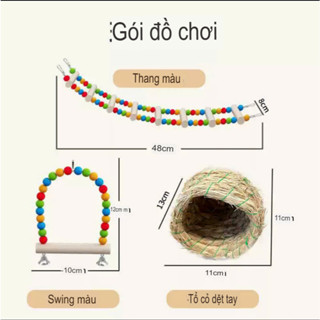 Bộ đồ chơi treo cho vẹt, chim - Thang leo, xích đu, ổ rơm, dây đồ chơi màu sắc - Phụ kiện lồng chim - H2 Store