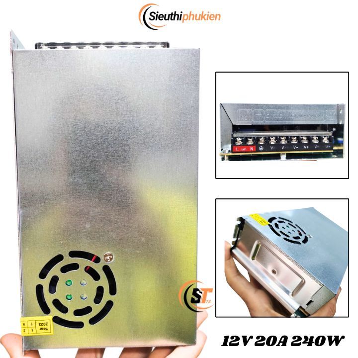 Nguồn tổ ong 12v 20a công suất 240W có Quạt tản nhiệt, Nguồn tổng 12v 20a - bảo hành 1 năm