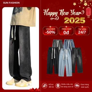 Quần jean nam nữ ống rộng bigsize SUN 09 quần jean cạp chun phong cách hàn quốc unisex