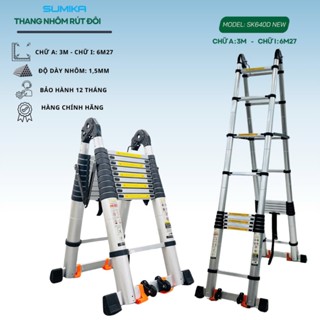 Thang nhôm rút đôi SUMIKA SK640D NEW, chữ A cao 3.0m, chữ I cao 6.27m, tải trọng 300kg