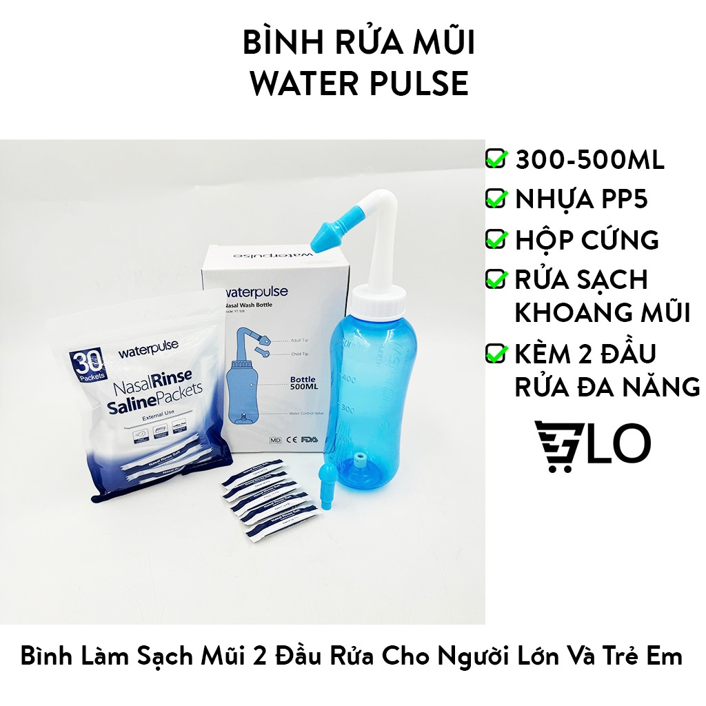 Bình Rửa Mũi Water Pulse Và Muối WaterPulse Giúp Làm Sạch Khoang Mũi, Loại Bỏ Bụi Bẩn, Phấn Hoa, Ngăn Ngừa Viêm Xoang