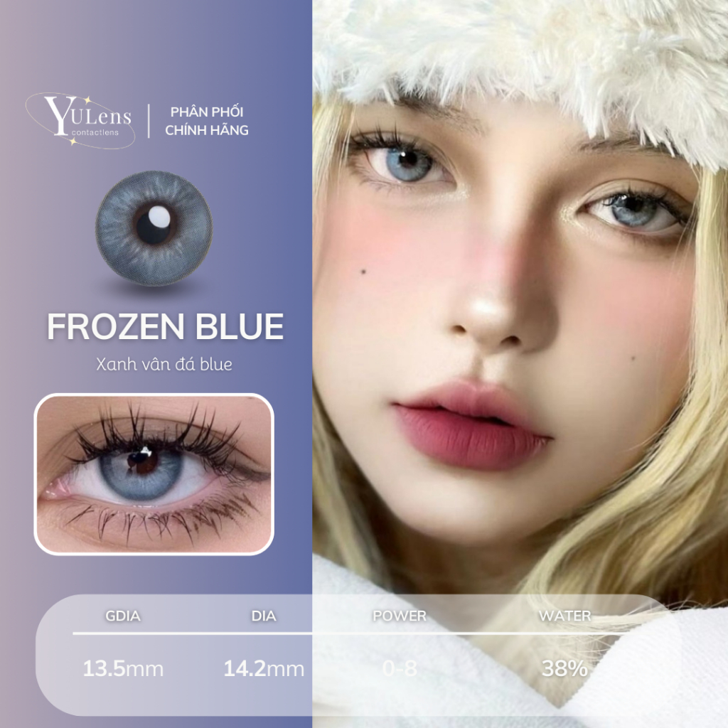 [LENS DOUYIN] Lens xanh blue vân đá - FROZEN BLUE - giúp mắt nổi bật | độ cận từ 0-8 [YULENS]