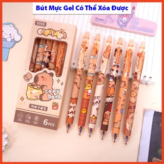 6 Cây Bút Gel Xoá Được Capybara, Gấu Trúc Dạng Bấm Hộp, Bút Bi Xóa Được Nhiều Mẫu Cute Mực Xanh, Mực Đen Nhiều Mẫu