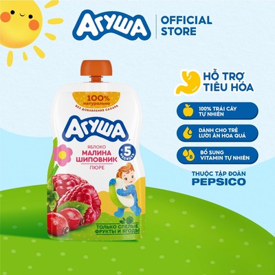 Trái cây nghiền vị táo, mâm xôi và tầm xuân Agusha 90g dành cho bé từ 5 tháng trở lên