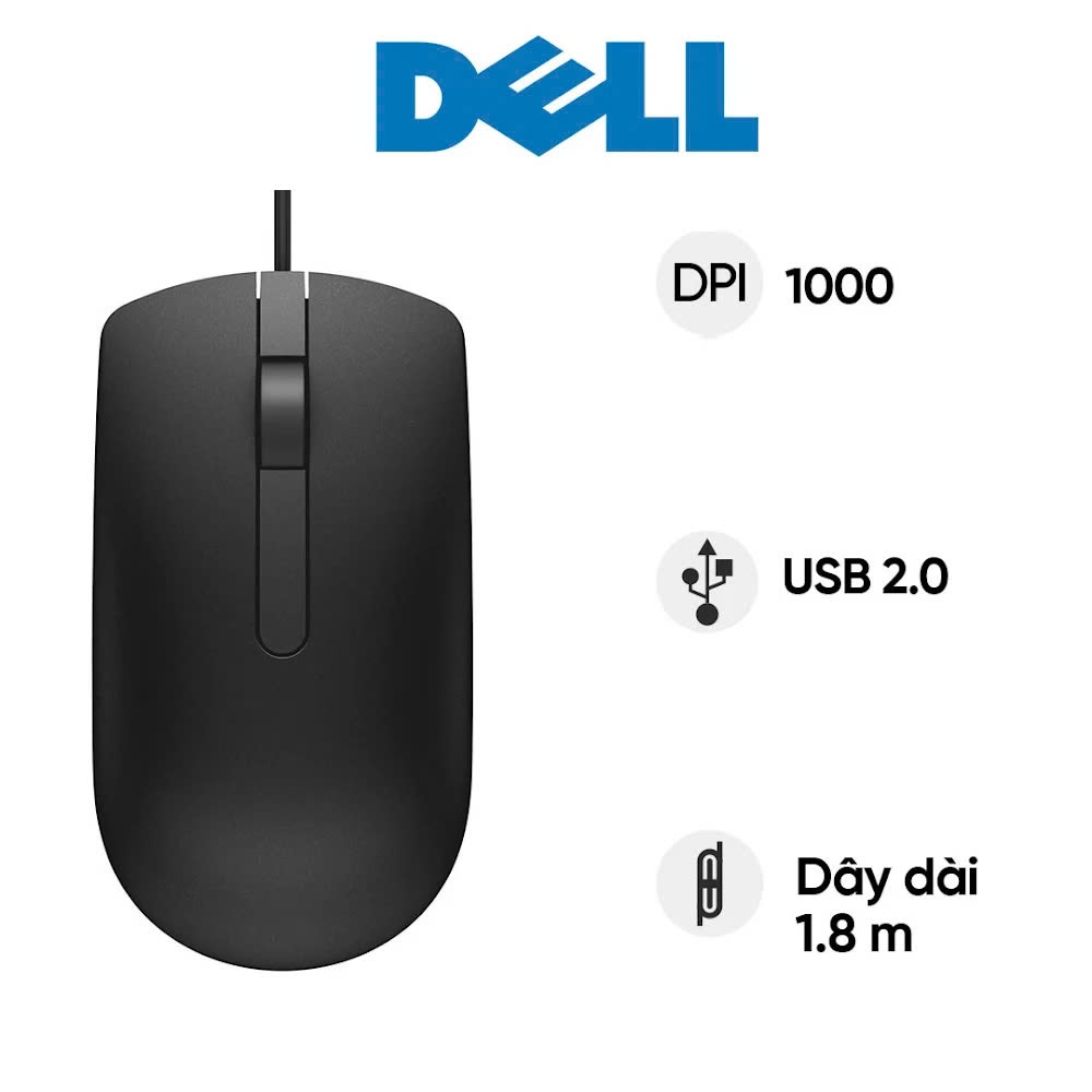 Chuột máy tính Dell MS116 (Đen) CHÍNH HÃNG