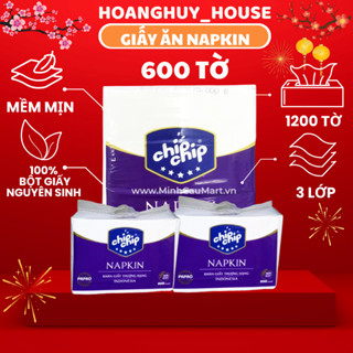 Giấy ăn thượng hạng NAPKIN chip chip 2 lớp lâu sạch siêu dai mềm mịn 600 tờ/ gói