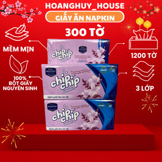 Giấy ăn thượng hạng NAPKIN chip chip 3 lớp lâu sạch siêu dai mềm mịn 300tờ/ gói