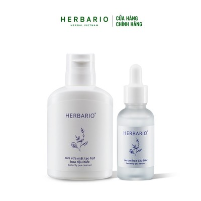 Combo Sữa rửa mặt hoa đậu biếc Herbario 100ml + Serum hoa đậu biếc Herbario 30ml ngăn ngừa lão hóa