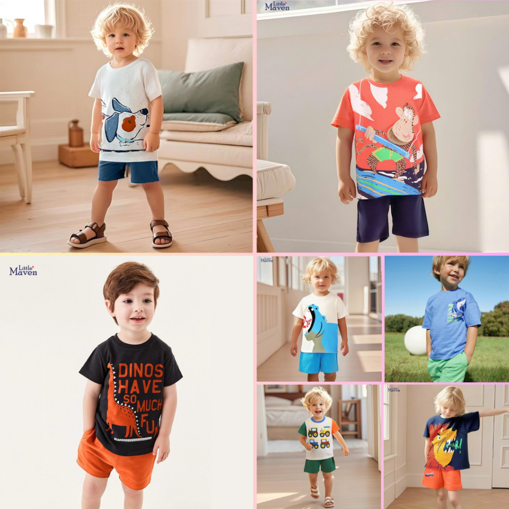 Bộ Thun Cotton Little Maven, Malwee, Bộ Hè Hoạ Tiết Cho Bé Trai 2-7 Tuổi Mẫu Mới Hè P2 - Jumping Bea