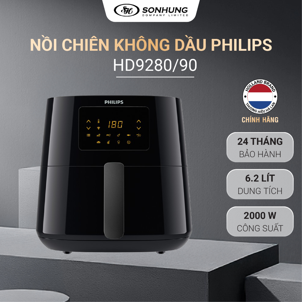 Nồi Chiên Không Dầu Philips HD9280/90 6.2 Lít - Công Nghệ Rapid Air, Điều Khiển Qua Điện Thoại