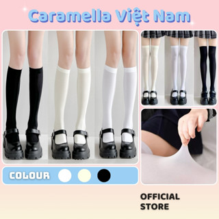 Tất Cao Cổ Caramella, Tất Nữ Sinh, Tất Vớ Đùi Nữ Định Hình Chân Cao Cấp Màu Be Trắng Đen Y2k Jk H059