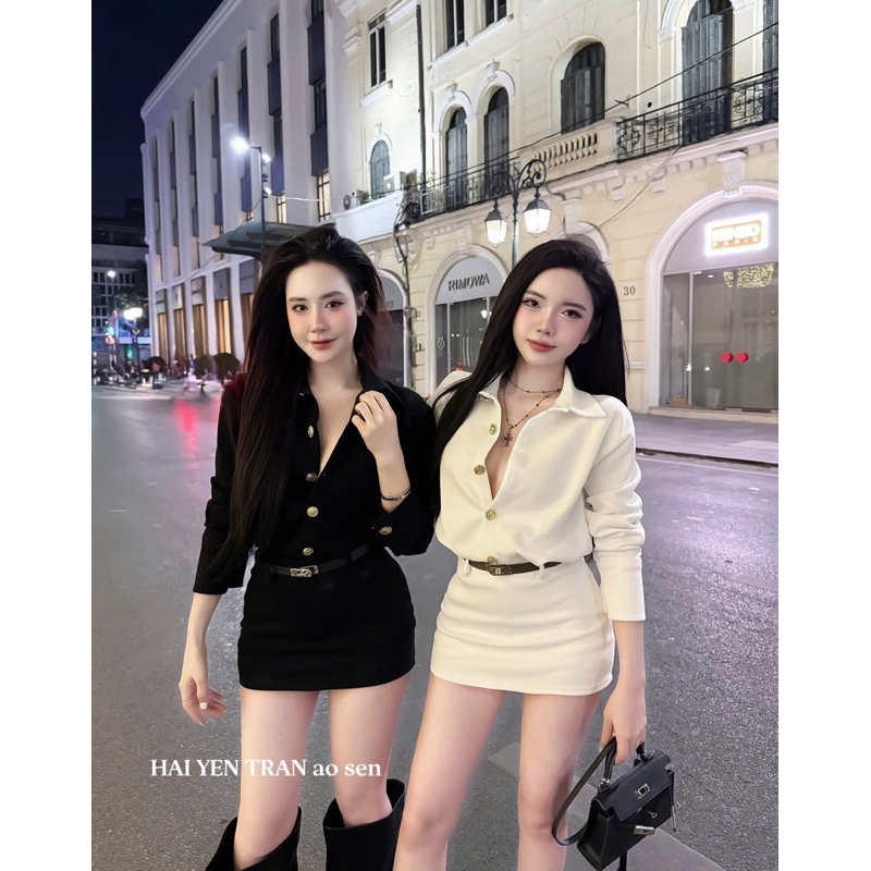 Váy sơ mi cúc đồng kèm đai hót hít