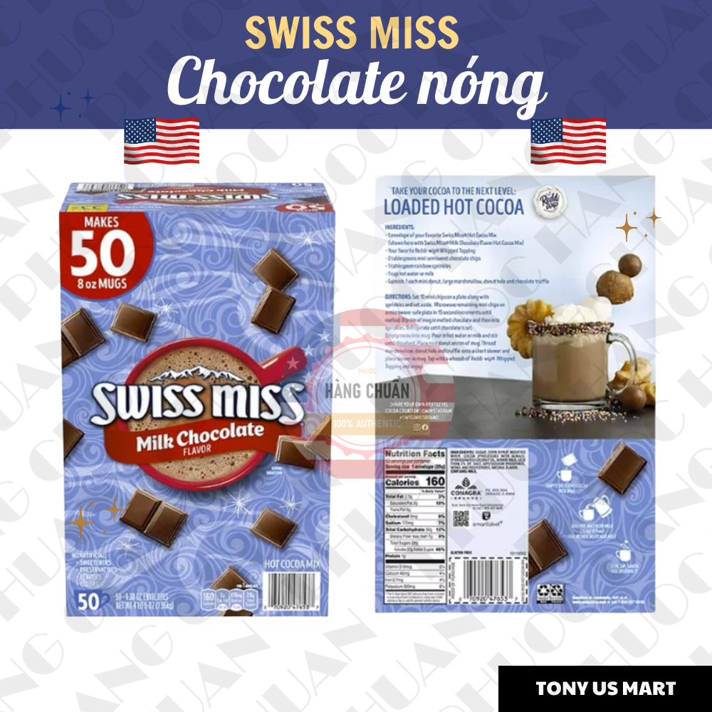 【HÀNG MỸ】Bột Cacao Swiss Miss Hot Cocoa Mix Milk Chocolate 50 gói - Tony US Mart