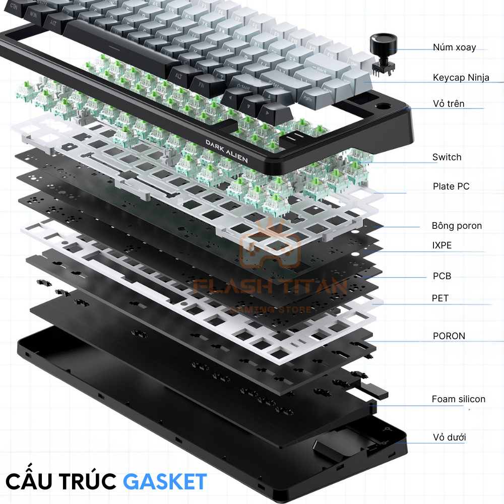 Bàn phím cơ không dây Dark Alien K820 - Hỗ trợ hotswap - 3 mode kết nối - Có núm xoay, mạch xuôi | BigBuy360 - bigbuy360.vn