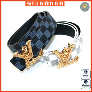 💛 Loại Đẹp 💛 Thắt lưng nam LV, dây lưng nam Caro da cao cấp đầu khóa rồng mặt kim loại nguyên khối trẻ trung lịch lãm