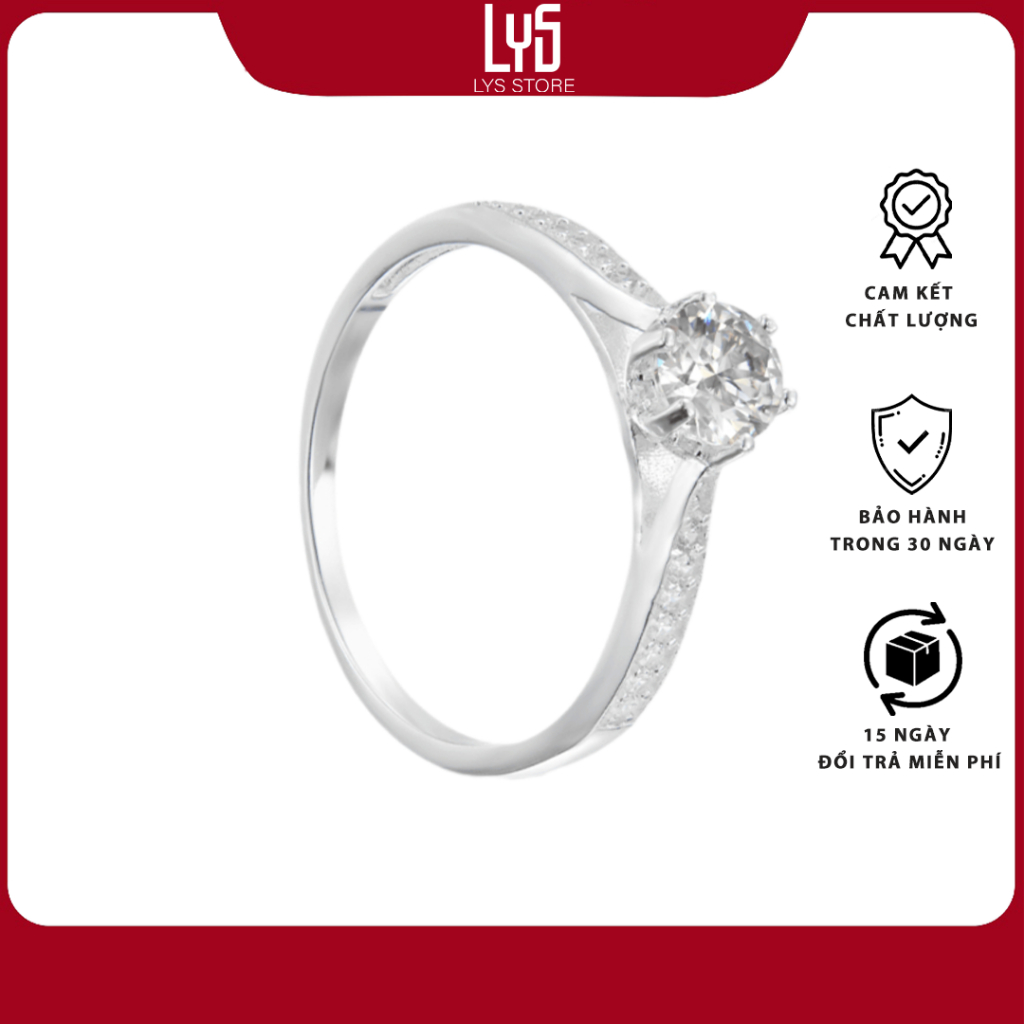 Nhẫn bạc nữ Lys đính đá đơn giản cá tính trang sức bạc Ý cao cấp 8187SV Fullbox hộp PAN đầy đủ phụ k