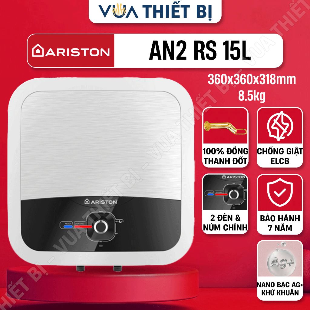 15L | ARISTON AN2 RS 15 lít vuông - Bình nóng lạnh gián tiếp ANDRIS2 AG+ 2.5FE 2500W