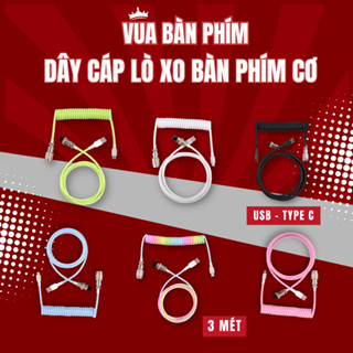 Dây cáp bàn phím cơ usb - type C, lò xo xoắn dây dù Polyethylene cao cấp,dài 3m, trục nối kim loại chuẩn GX12
