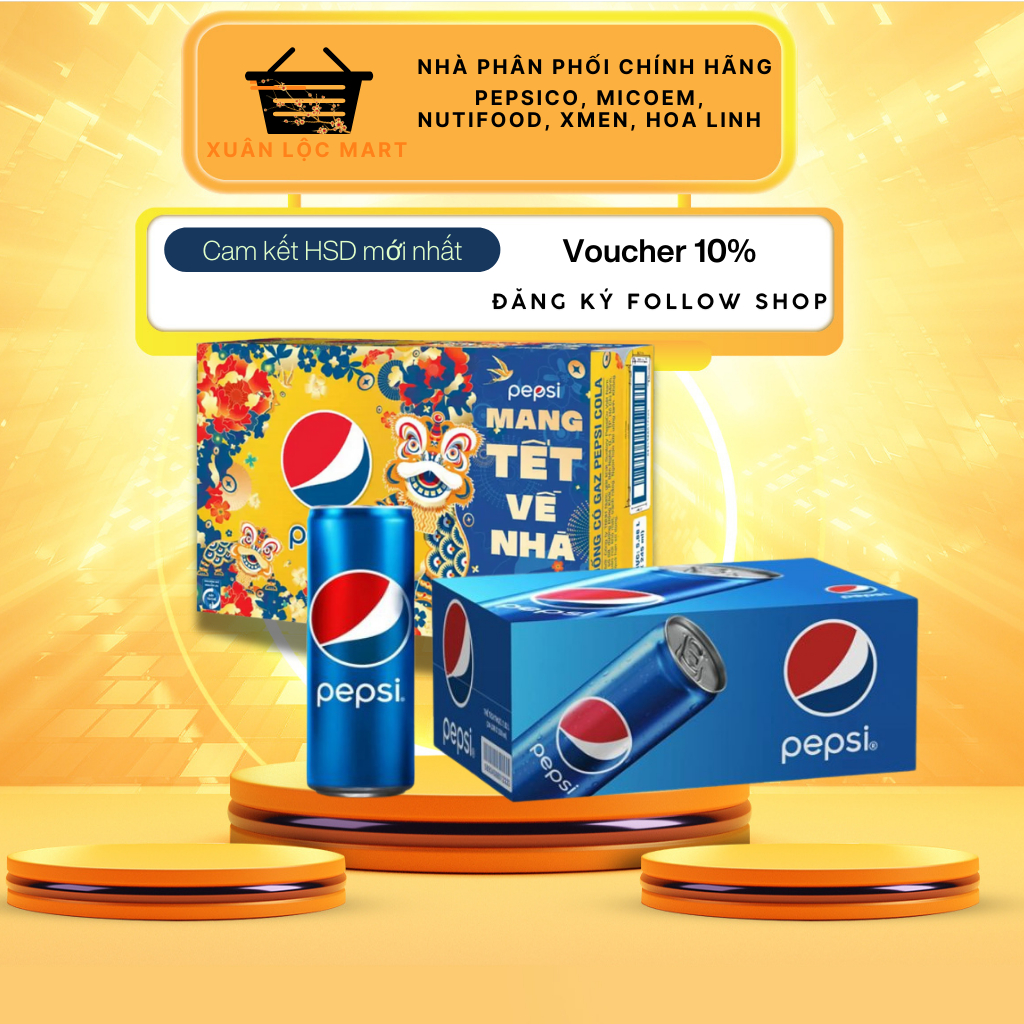 Thùng Nước Ngọt Có Ga Pepsi 350ml Thùng 24 Lon, Thùng 28 Lon