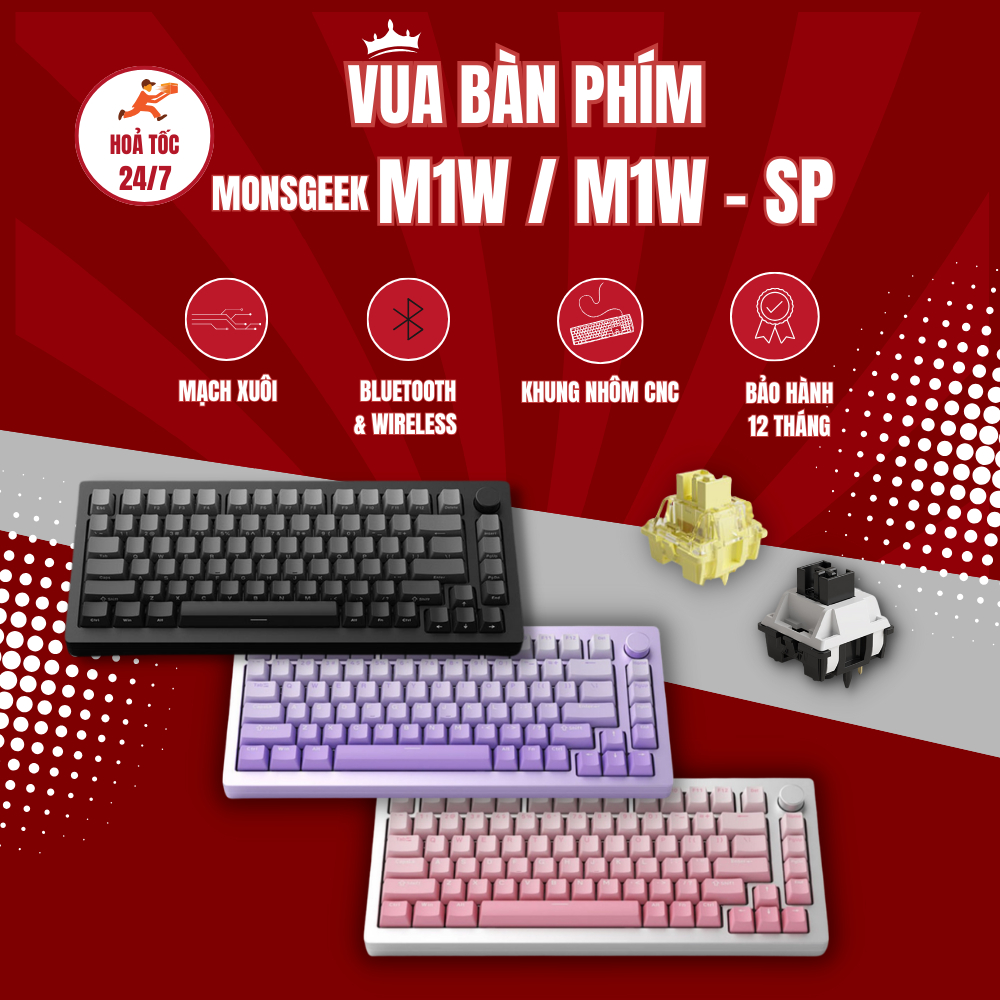 [HÀNG SẴN] Bàn phím cơ MonsGeek M1W / M1W SP không dây 3 mode, vỏ nhôm CNC , mạch xuôi, gasket mount
