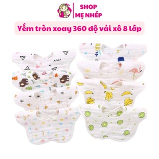 Yếm tròn 2 mặt xoay 360 độ chất liệu vải xô 8 lớp dày dặn siêu thấm hút