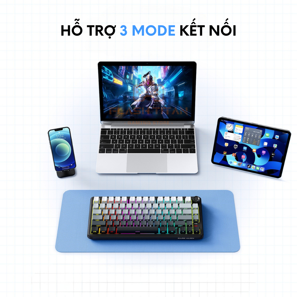 Bàn phím cơ không dây Dark Alien K820 - Hỗ trợ hotswap - 3 mode kết nối - Có núm xoay, mạch xuôi | BigBuy360 - bigbuy360.vn