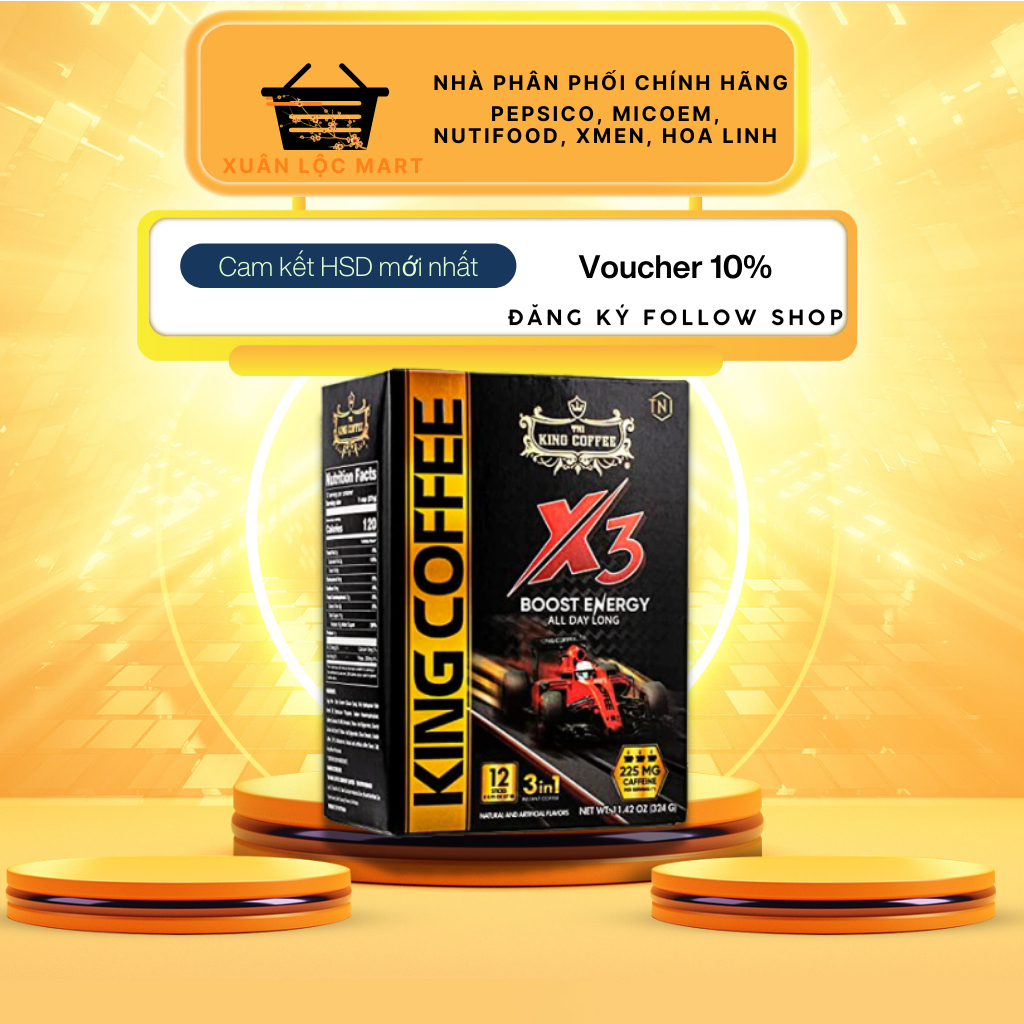 Cà Phê Hòa Tan, Cà Phê Sữa King Coffee 3in1 X3 Instant Coffee 27gr Hộp 12 Gói
