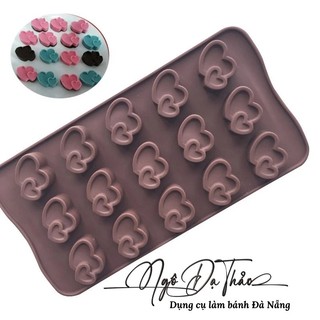 AKSHOPDANANG 2501.002 - Khuôn silicone socola / rau cau 15 tim đôi