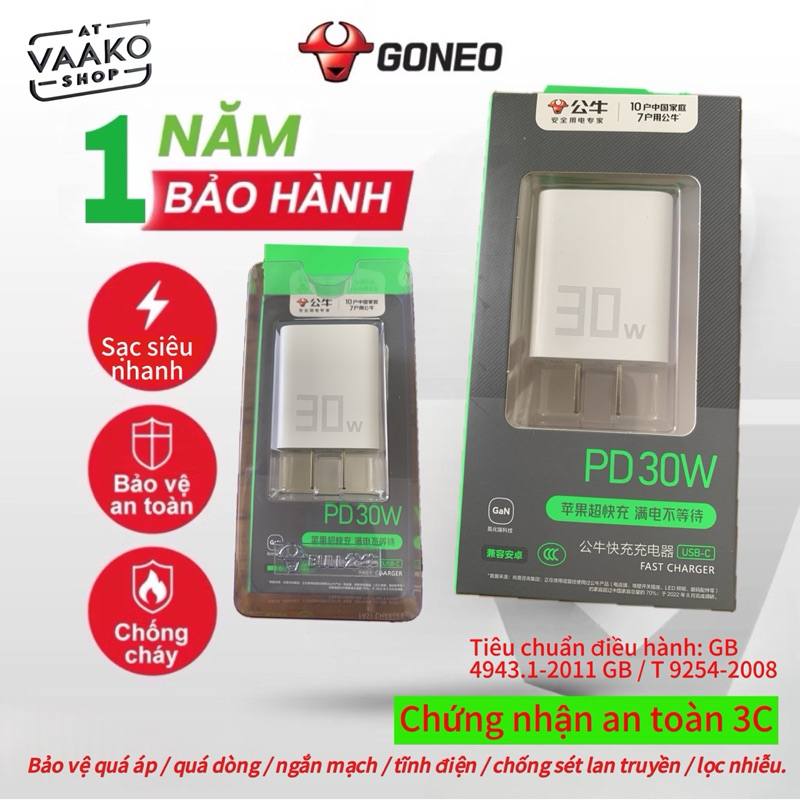 Củ sạc nhanh USB-C PD20W và PD30W Gongniu chính hãng cho iPhone, Samsung, Huawei, Xiaomi - Phụ Kiệnt