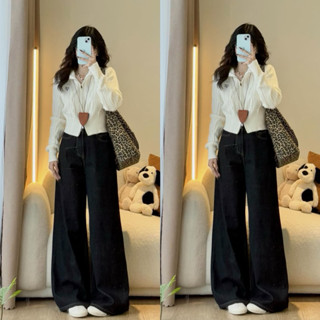 (ẢNH OLDSCHOOL)  Quần jeans XANH ĐẬM ỐNG LOE FORM RỘNG DÀI CHÙM Q7768